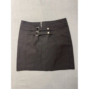 Cache  vtg Womens Black Mini Pencil Skirt Size 6 Studs And Buckle Accents